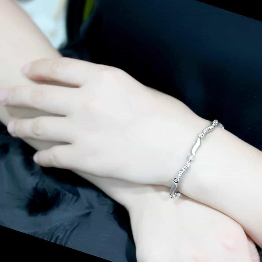 Brass Silver CZ Marquise Wave Link Bracelet view 5