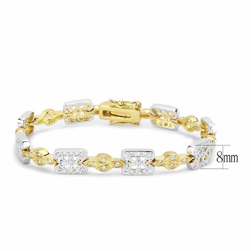 Brass Gold CZ Diamond Shape Filigree Link Bracelet view 2