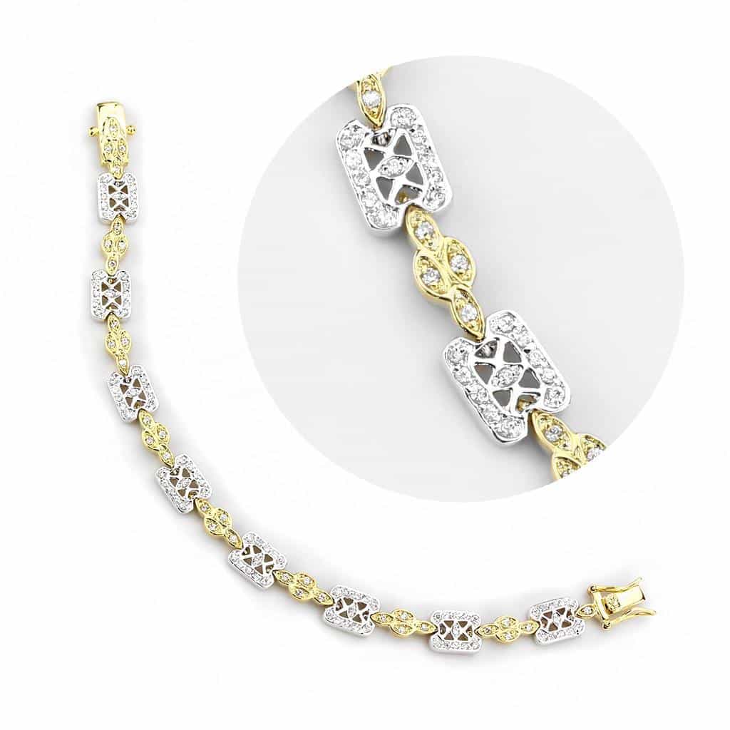 Brass Gold CZ Diamond Shape Filigree Link Bracelet view 3