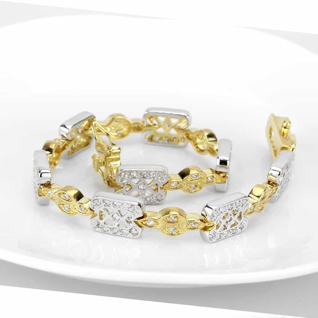 Brass Gold CZ Diamond Shape Filigree Link Bracelet view 4