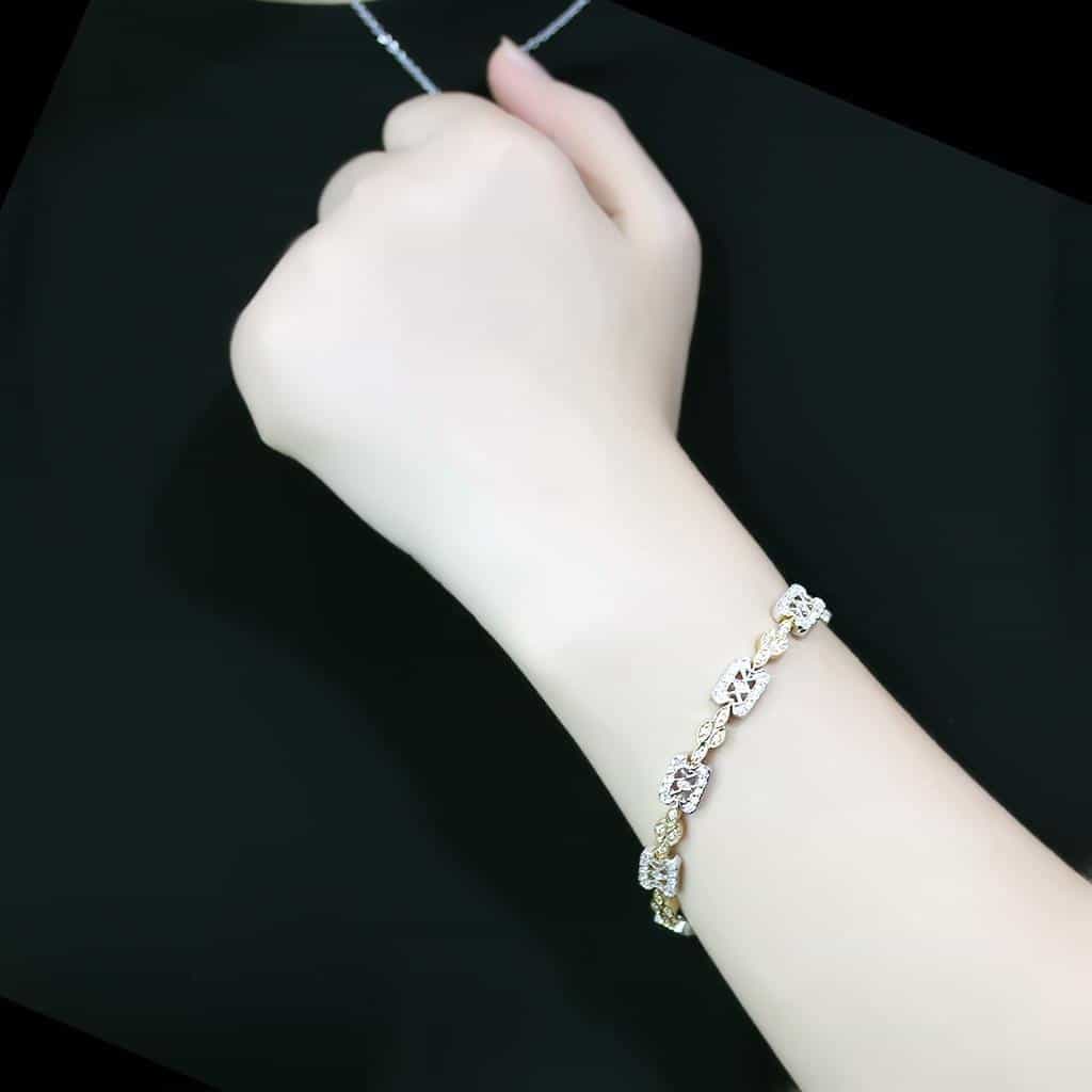 Brass Gold CZ Diamond Shape Filigree Link Bracelet view 5