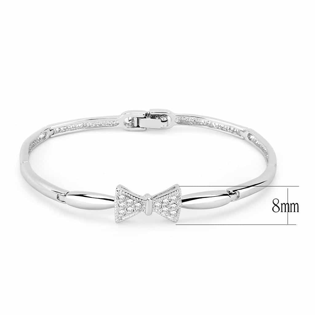 Brass Silver CZ Bow Hinged Bangle Bracelet view 2