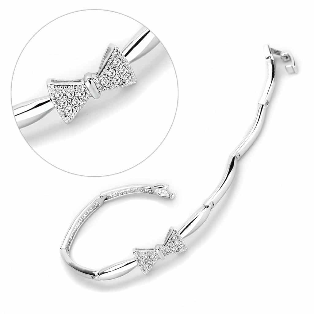 Brass Silver CZ Bow Hinged Bangle Bracelet view 3