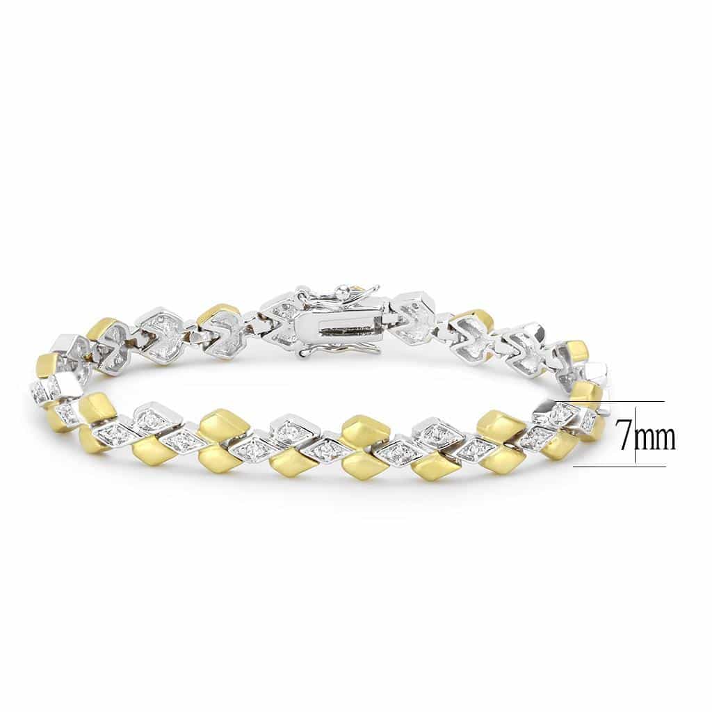 Brass Two Tone Gold CZ Chevron Link Bracelet view 2