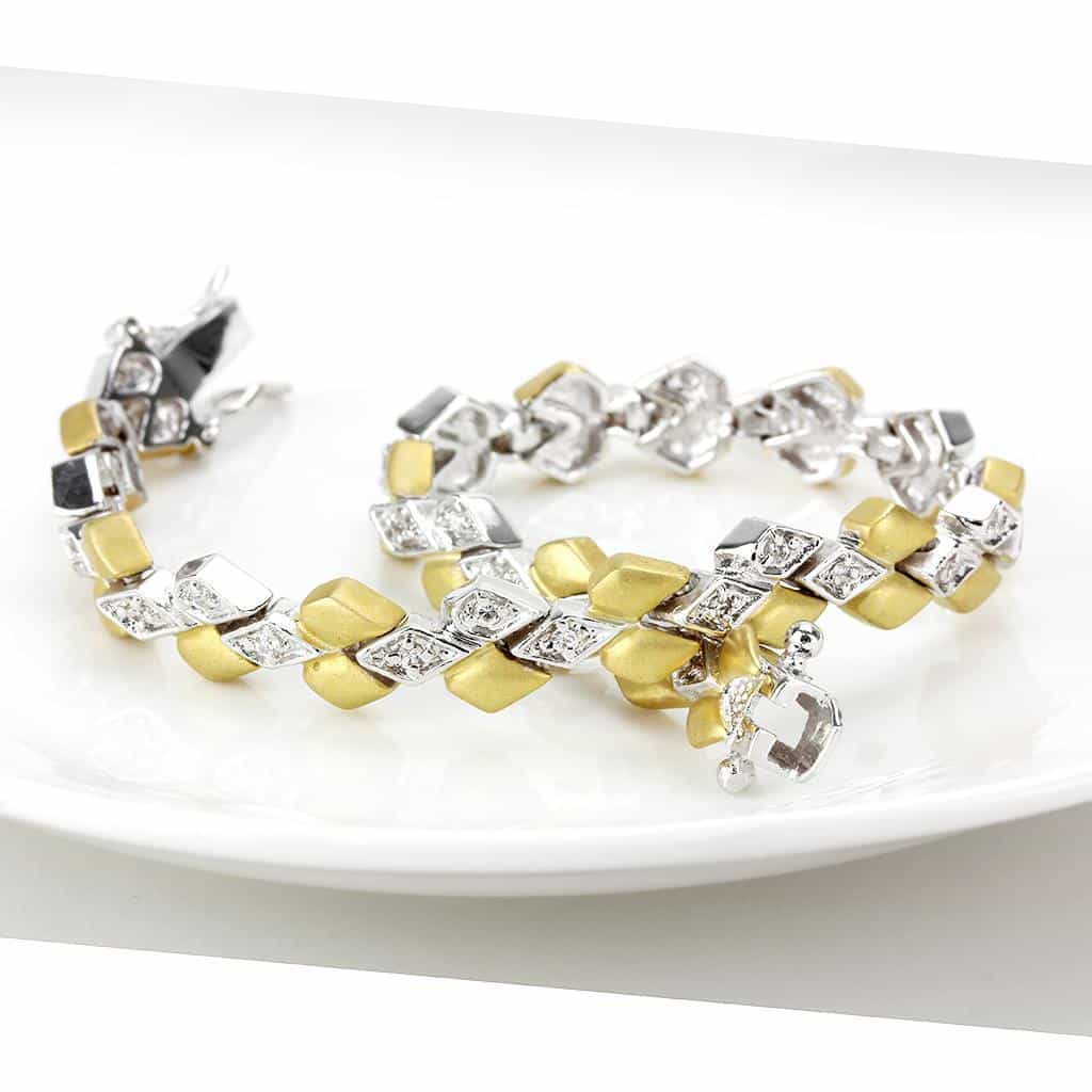 Brass Two Tone Gold CZ Chevron Link Bracelet view 4