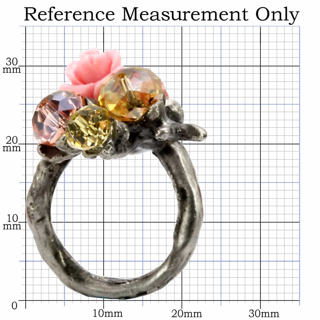 Brass Antique Silver Crystal Rose Branch Cocktail Ring view 2