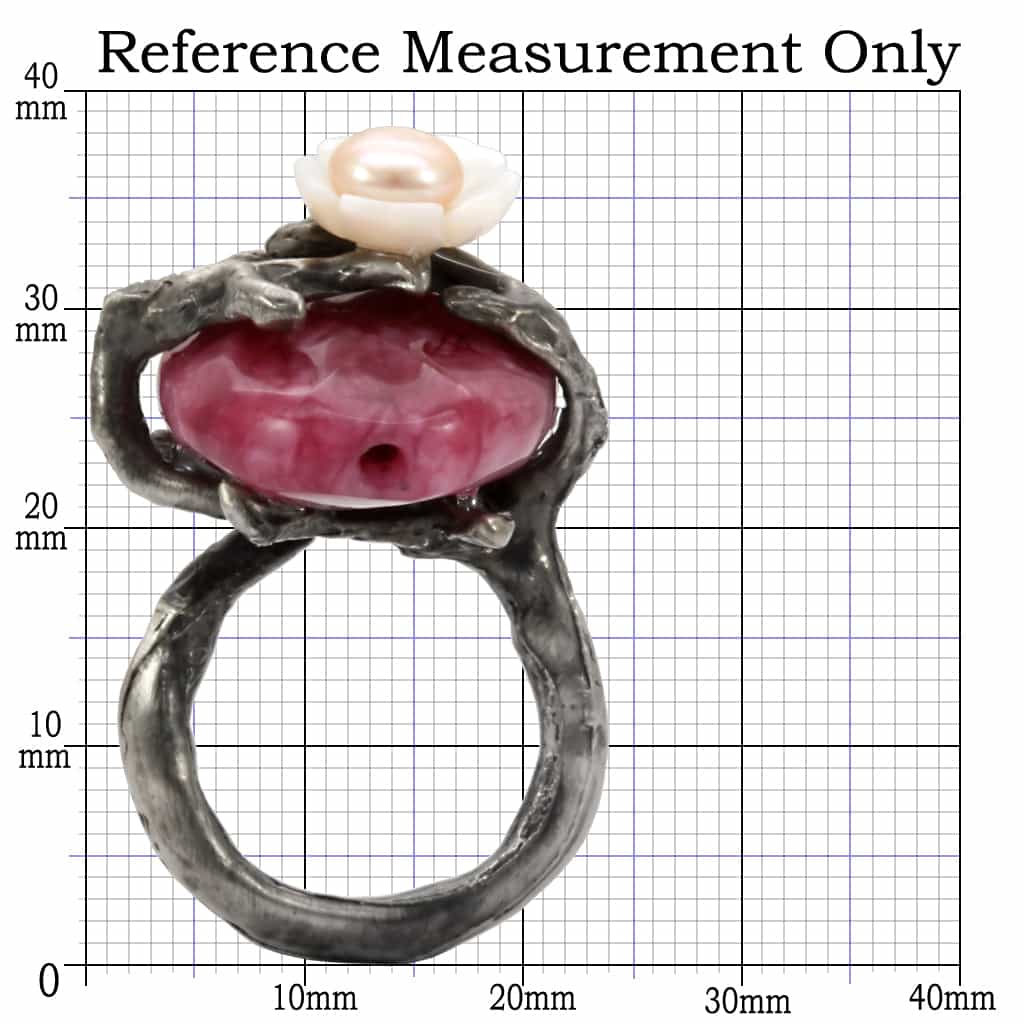 Brass Antique Silver Rhodonite Pearl Flower Branch Cocktail Ring view 2