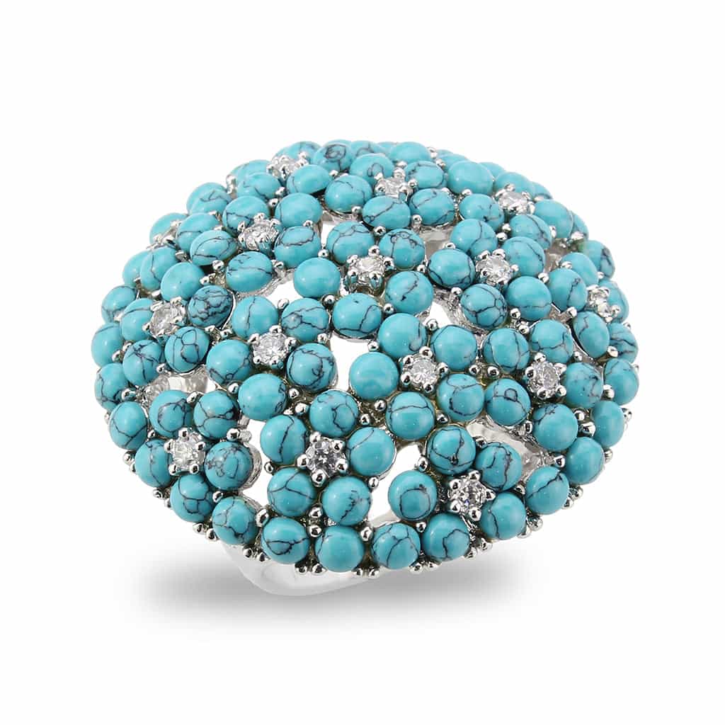 Brass Silver Turquoise Cabochon Dome Cocktail Ring view 4