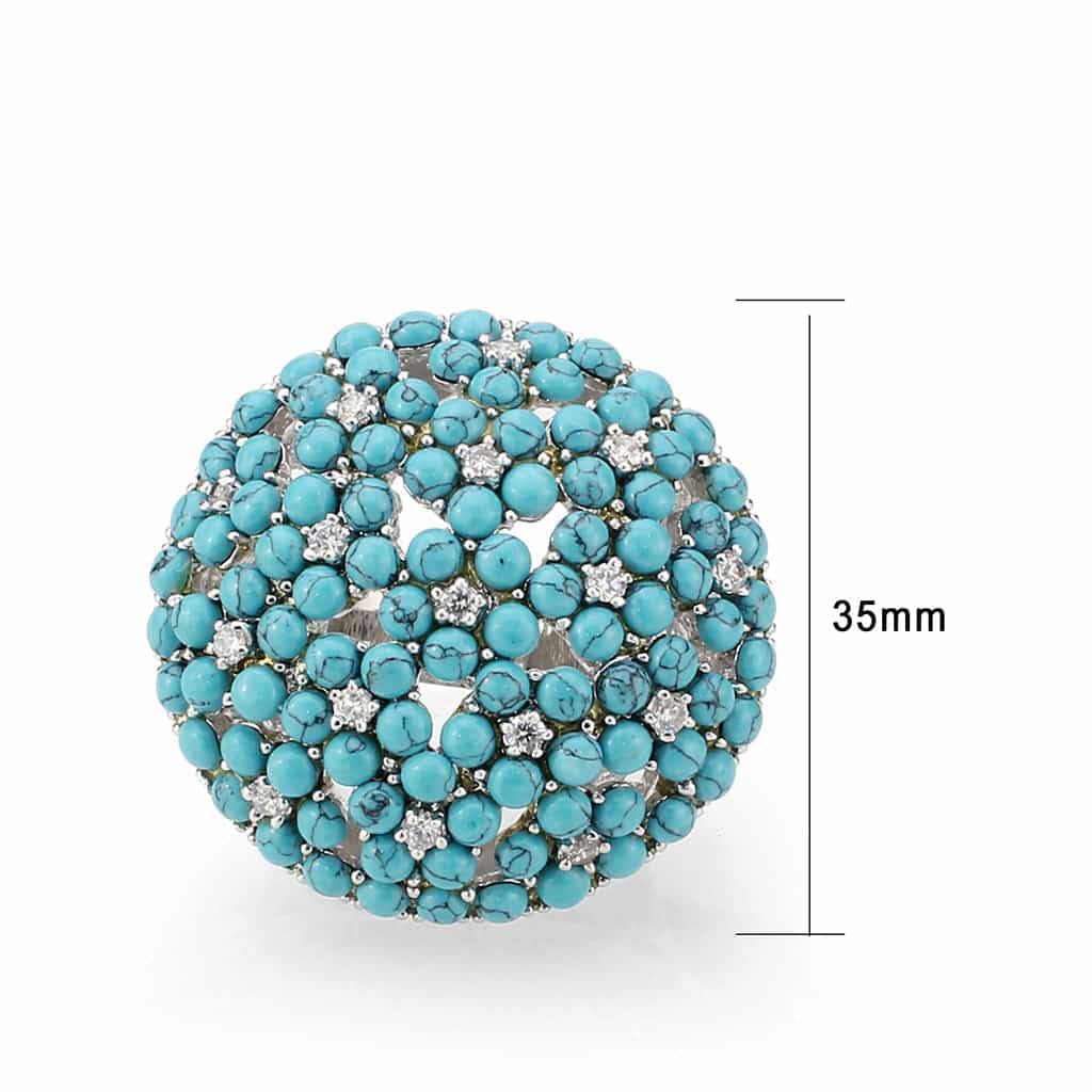 Brass Silver Turquoise Cabochon Dome Cocktail Ring view 2