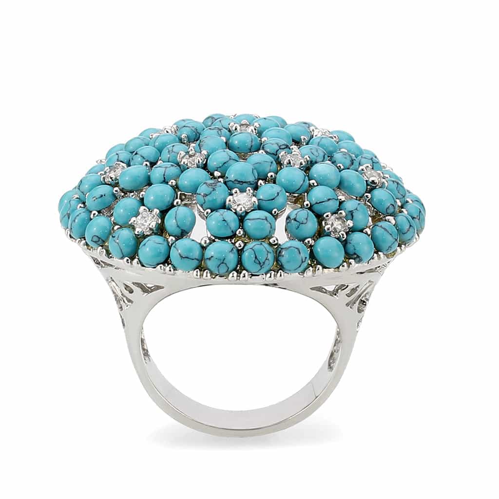 Brass Silver Turquoise Cabochon Dome Cocktail Ring view 3