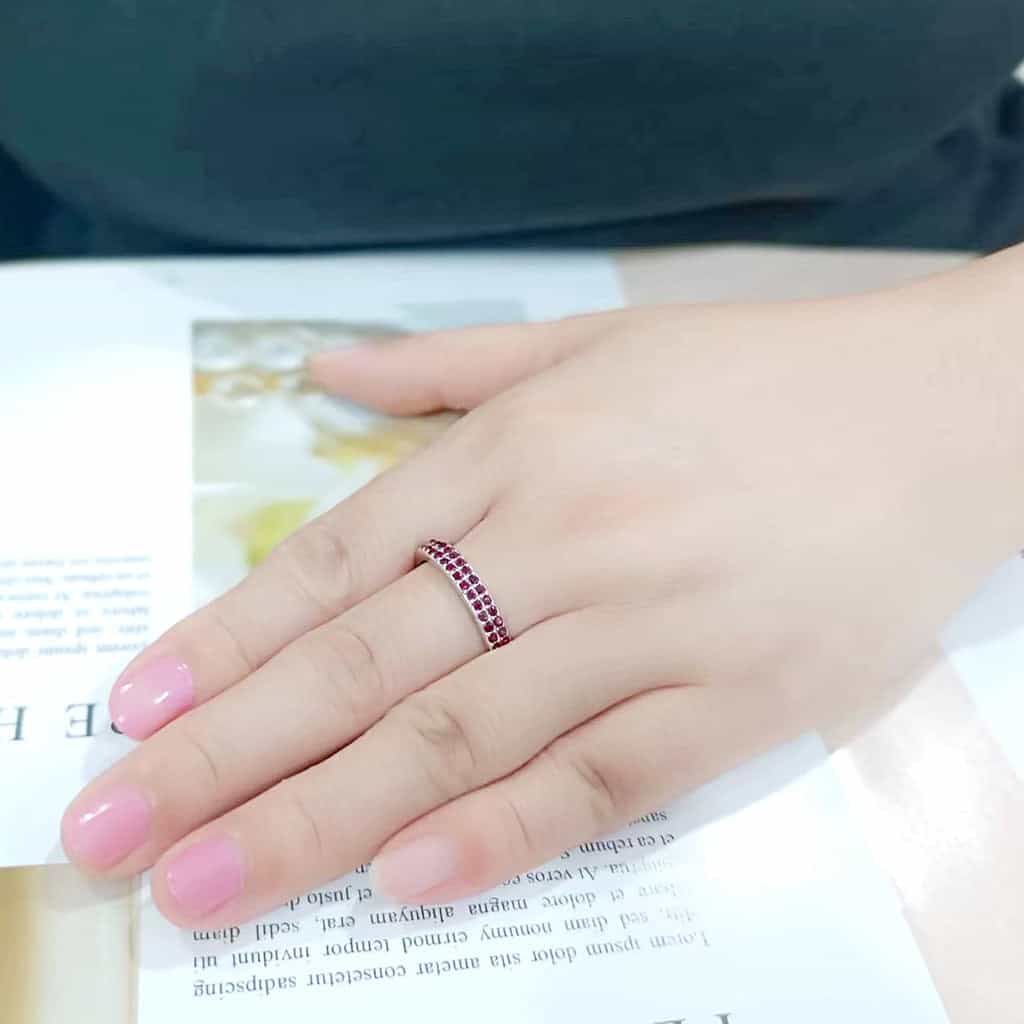 Brass Silver Red Garnet Crystal Pave Band Ring view 8