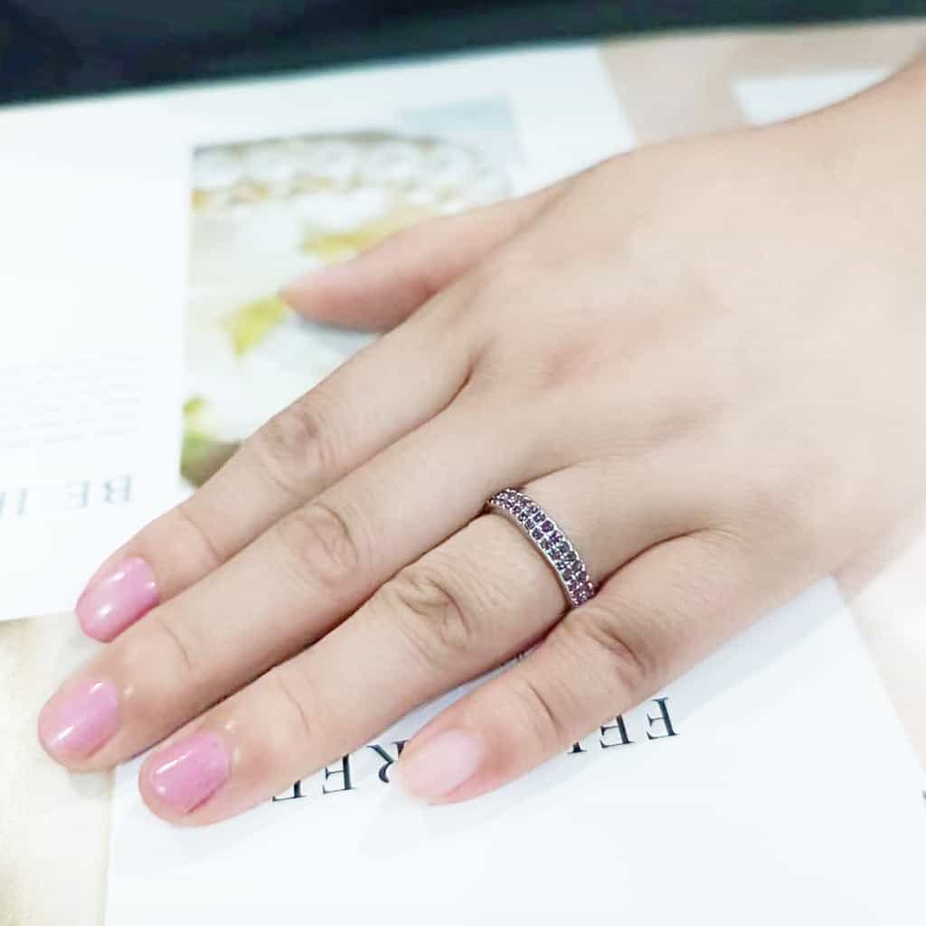 Brass Silver Amethyst Crystal Pave Band Ring view 2