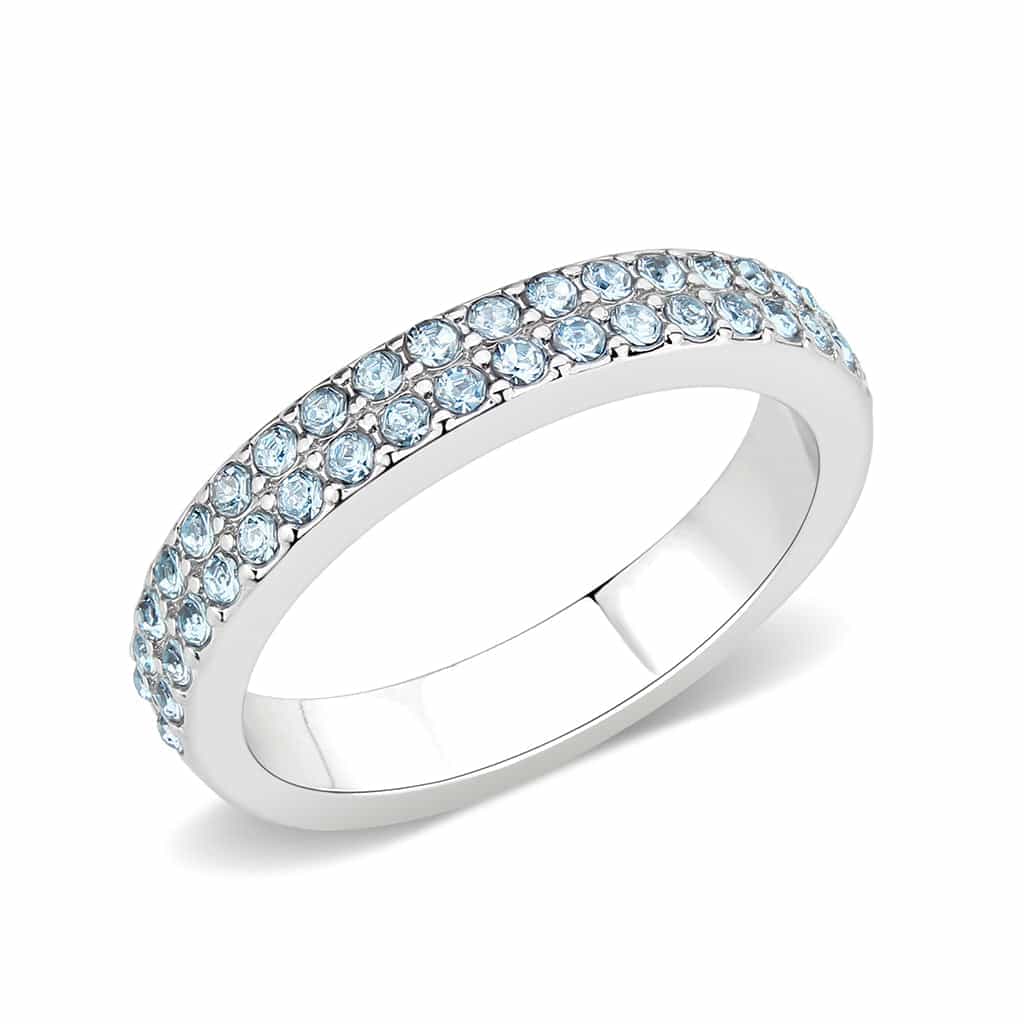 Brass Silver Aquamarine Crystal Pave Band Ring view 1