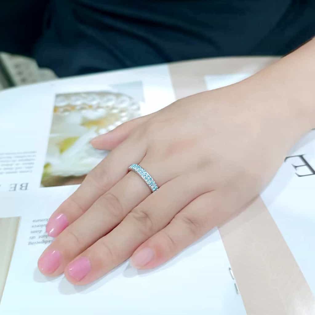 Brass Silver Aquamarine Crystal Pave Band Ring view 8