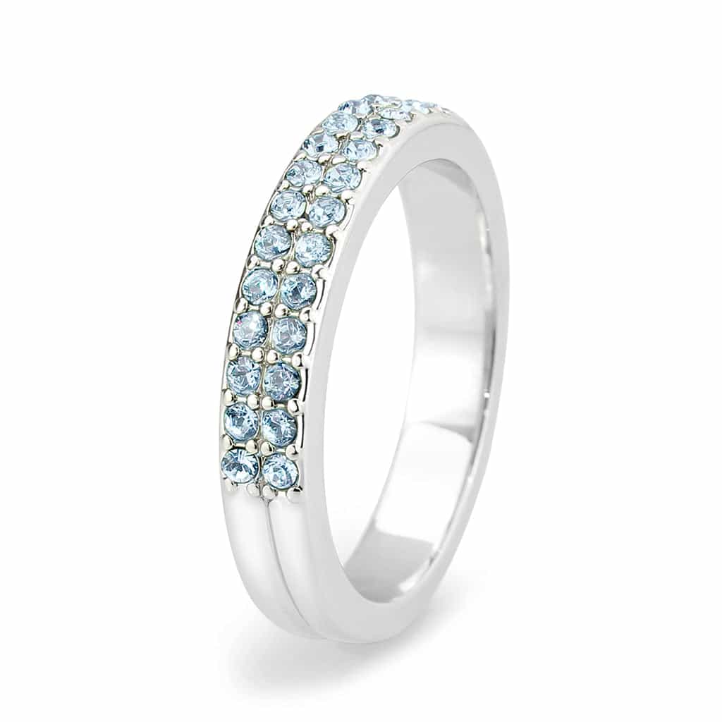 Brass Silver Aquamarine Crystal Pave Band Ring view 5
