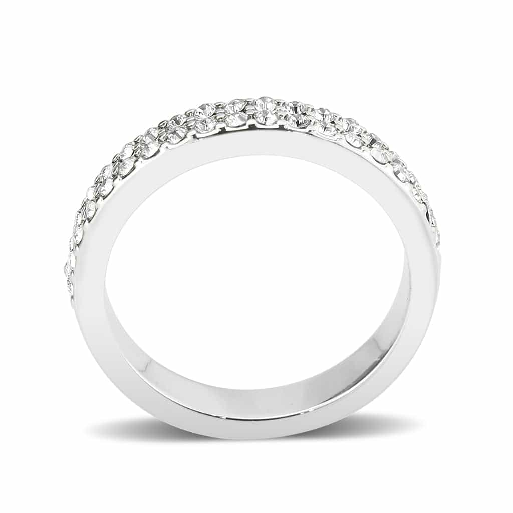 Brass Silver Clear Crystal Pave Band Ring | The Stainless Jewelry view 9