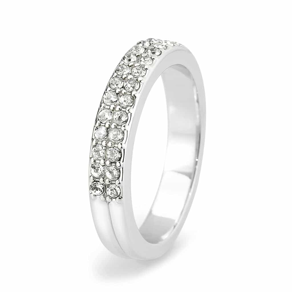 Brass Silver Clear Crystal Pave Band Ring | The Stainless Jewelry view 10