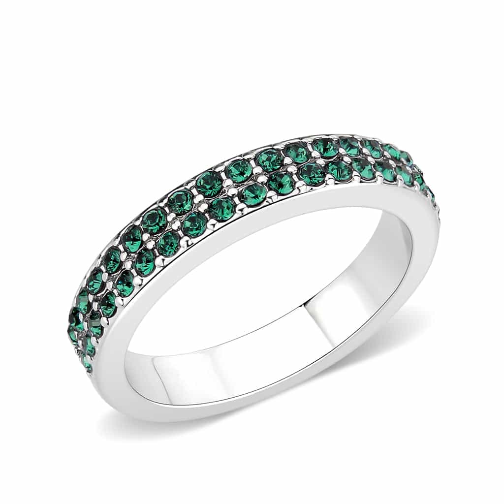 Brass Silver Emerald Green Crystal Pave Band Ring view 1