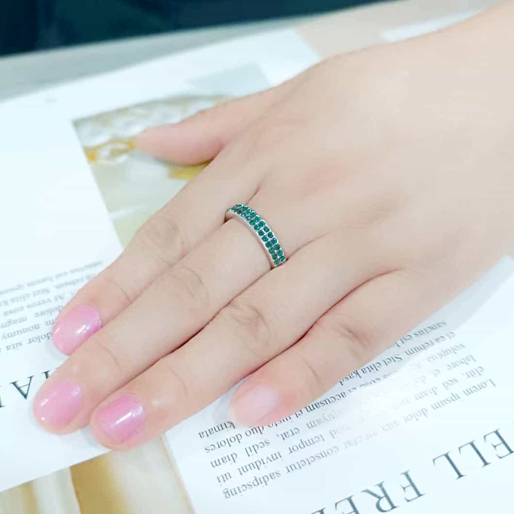 Brass Silver Emerald Green Crystal Pave Band Ring view 8