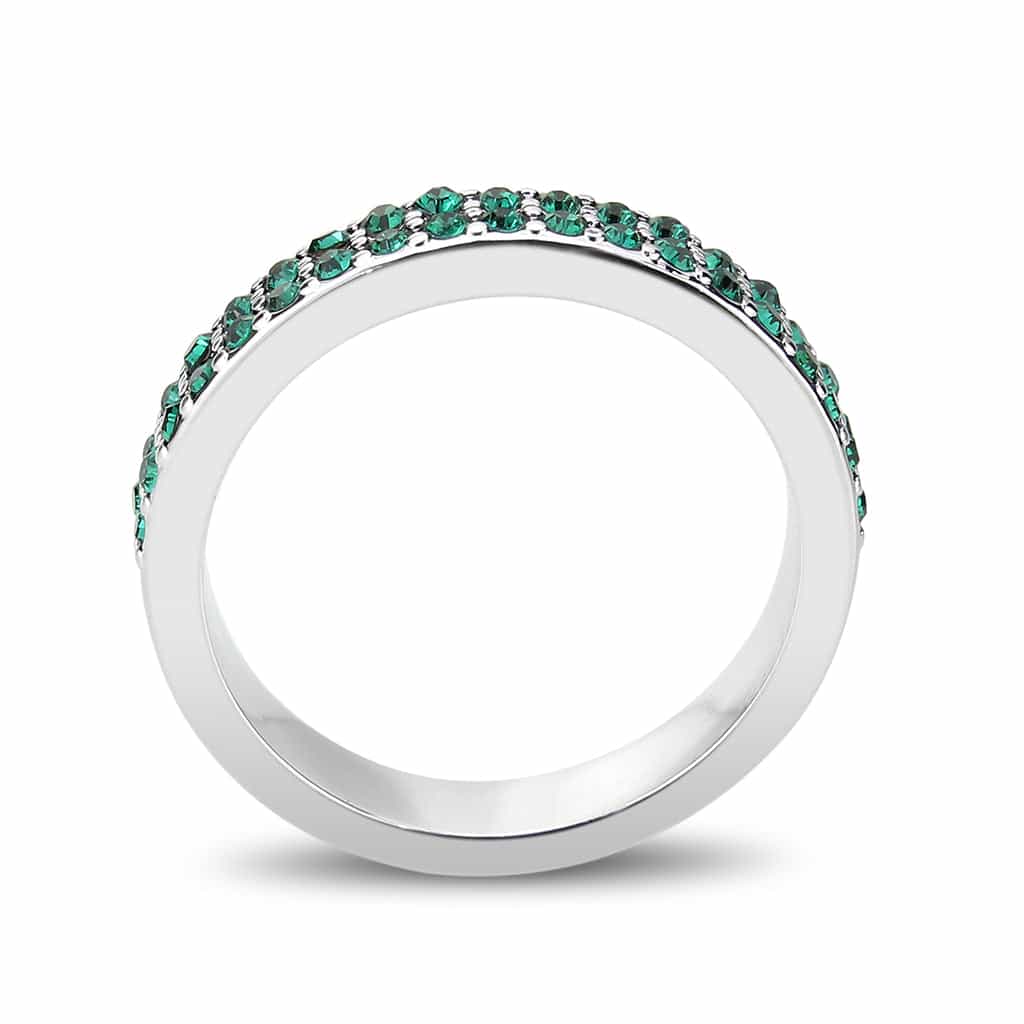 Brass Silver Emerald Green Crystal Pave Band Ring view 9