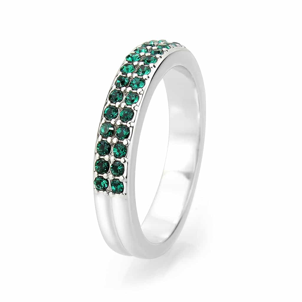 Brass Silver Emerald Green Crystal Pave Band Ring view 10