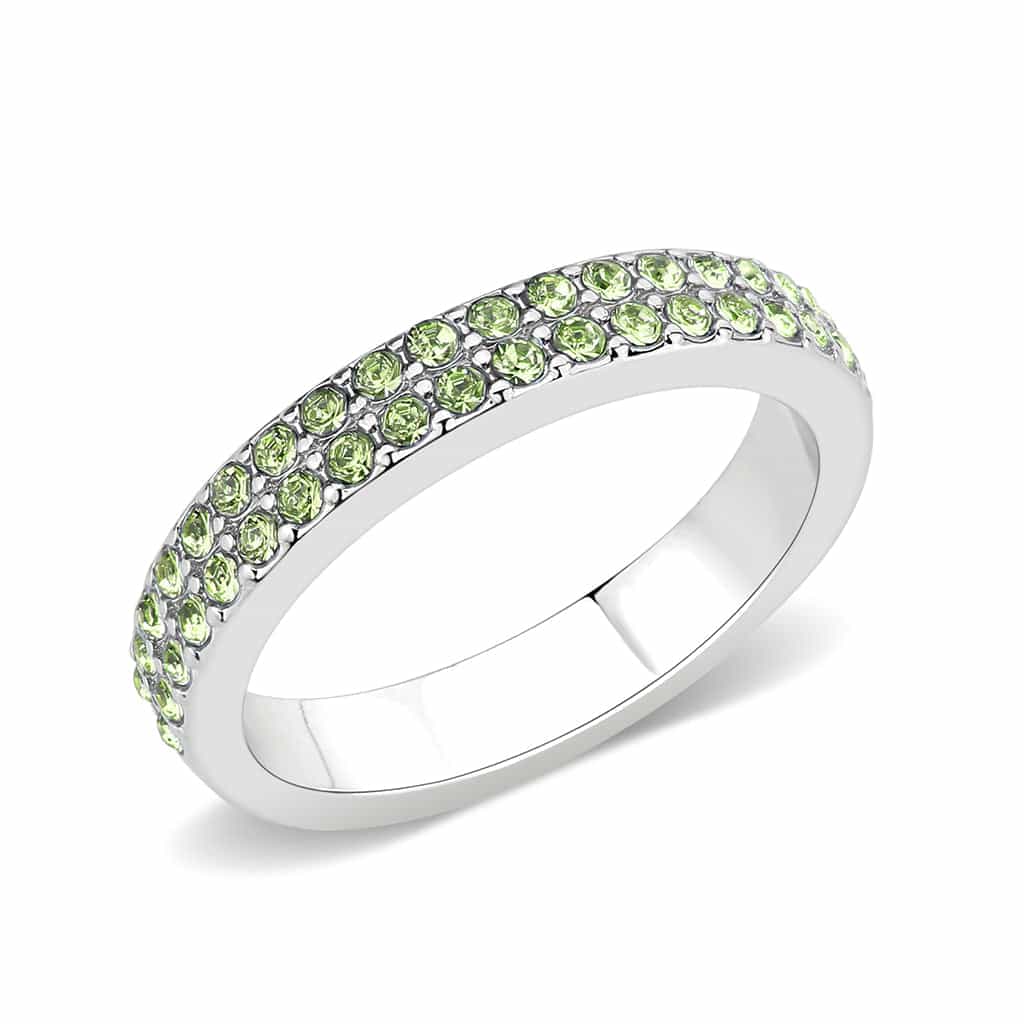 Brass Silver Peridot Green Crystal Pave Band Ring view 6