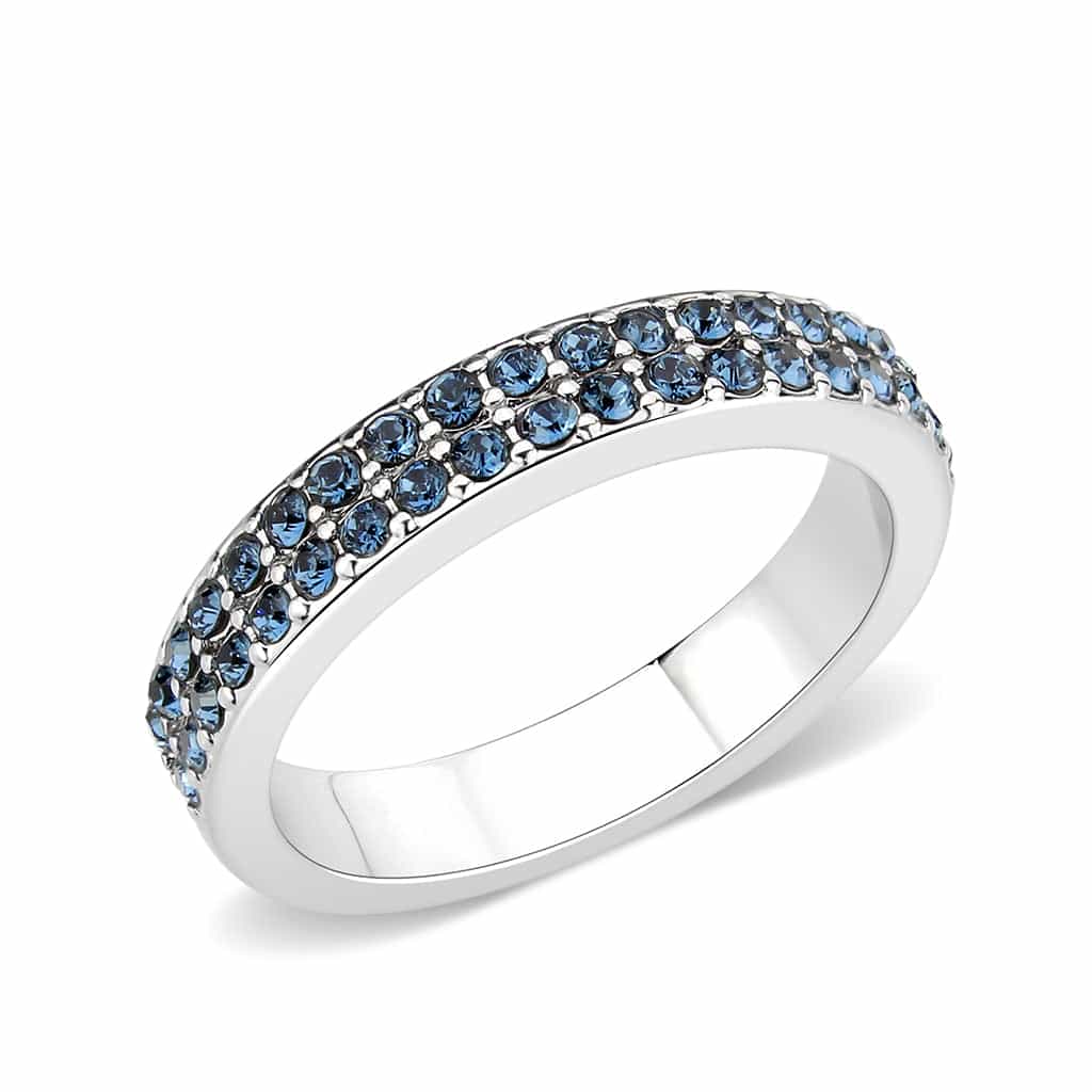 Brass Silver Blue Crystal Pave Band Ring | The Stainless Jewelry view 6