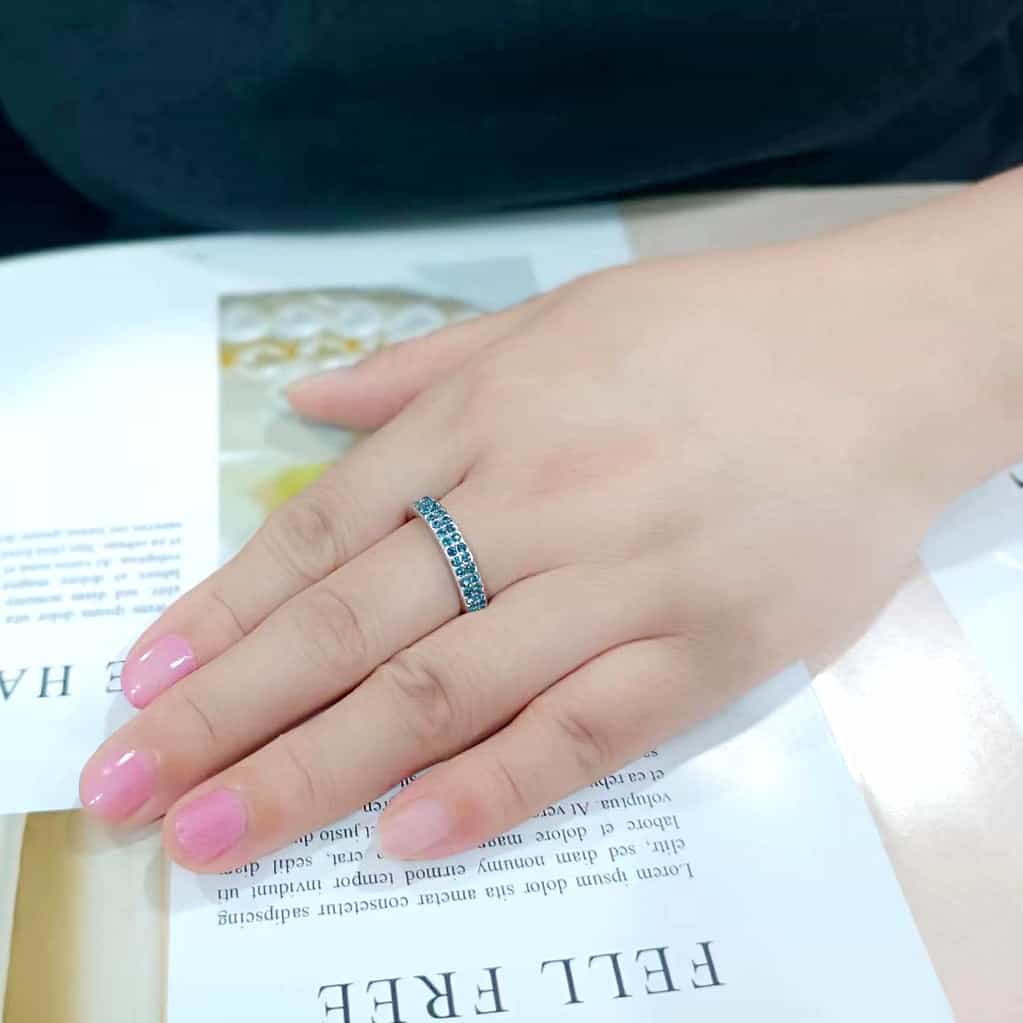 Brass Silver Blue Crystal Pave Band Ring | The Stainless Jewelry view 8