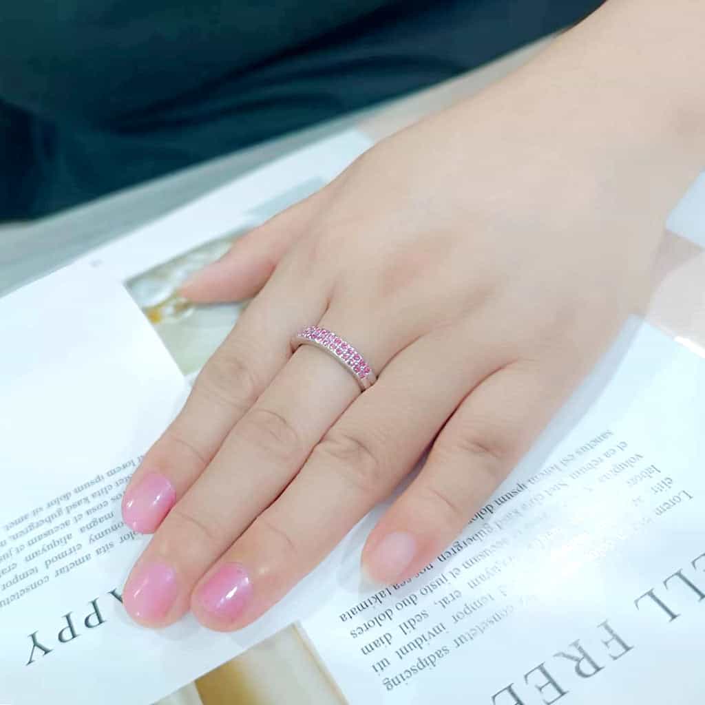 Brass Silver Pink Crystal Pave Band Ring | The Stainless Jewelry view 8