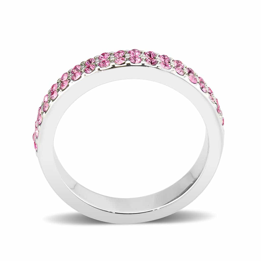Brass Silver Pink Crystal Pave Band Ring | The Stainless Jewelry view 9