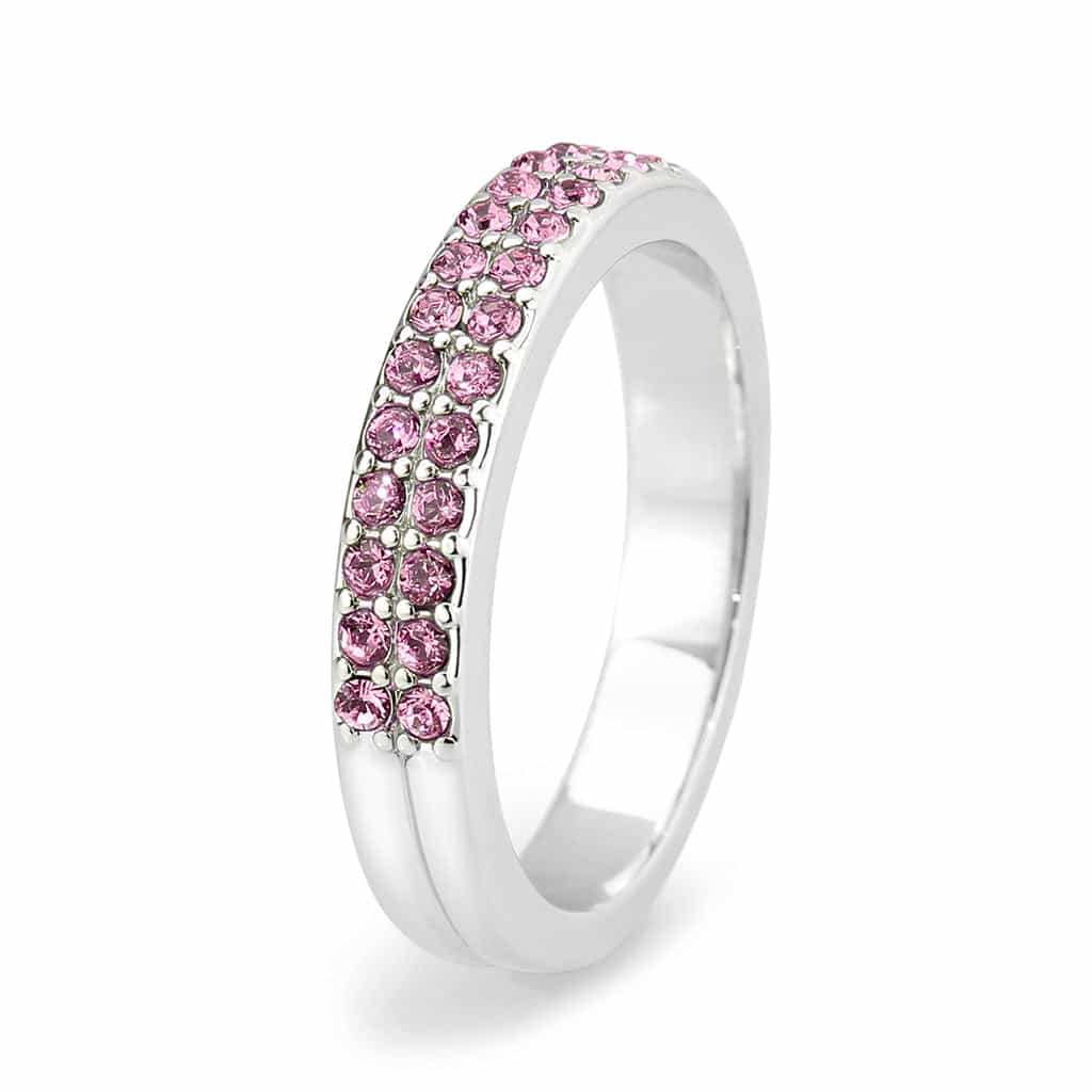 Brass Silver Pink Crystal Pave Band Ring | The Stainless Jewelry view 5