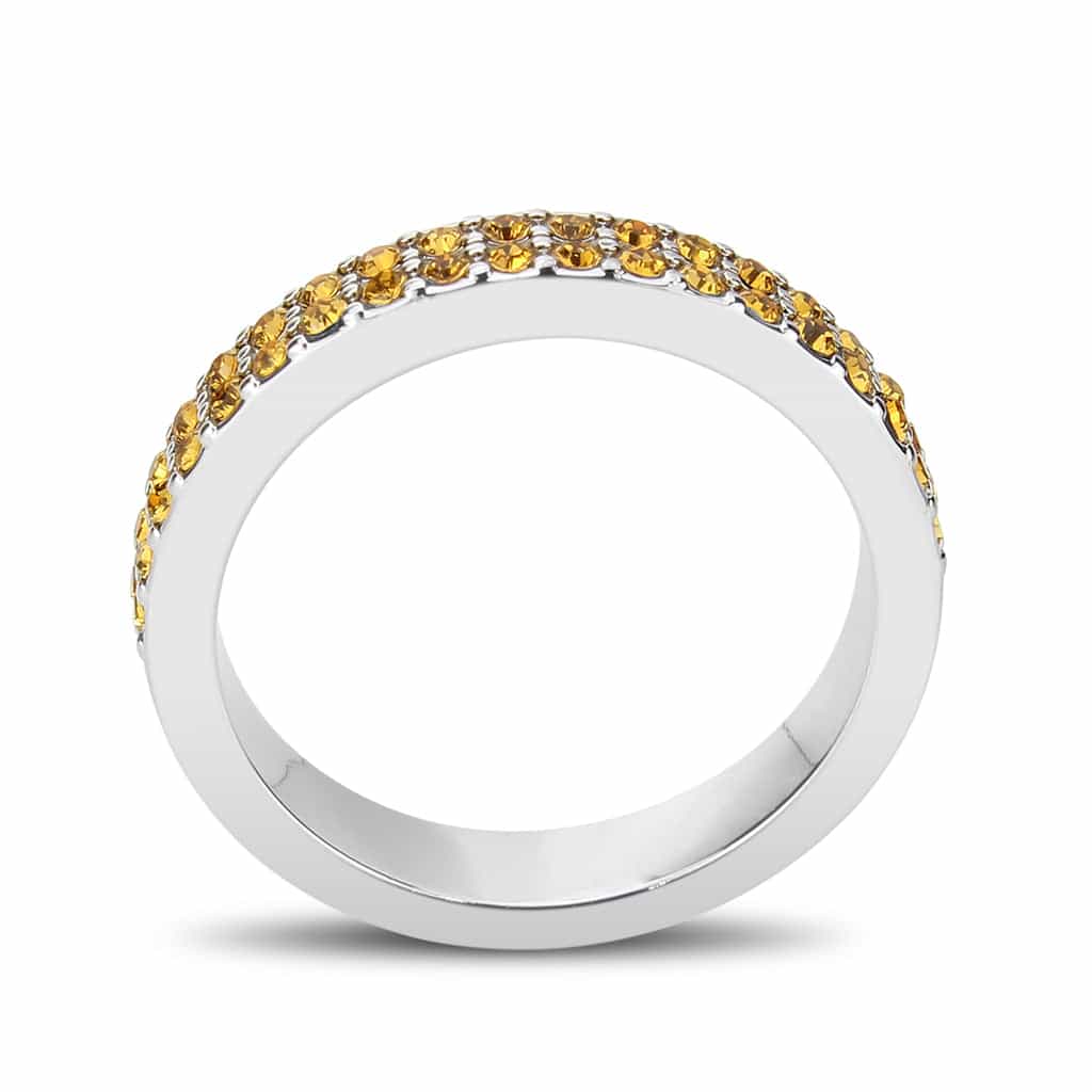 Brass Silver Amber Topaz Crystal Pave Band Ring view 9