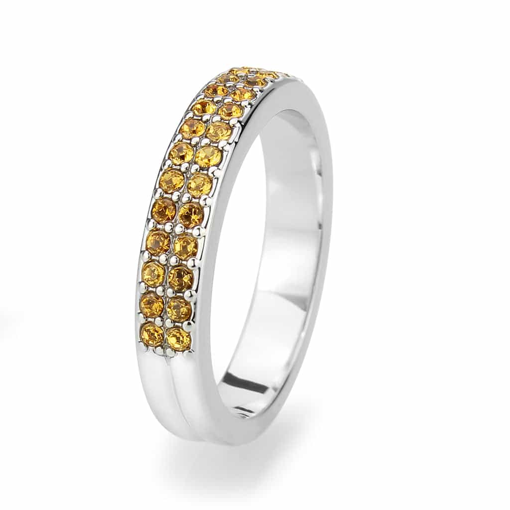 Brass Silver Amber Topaz Crystal Pave Band Ring view 10