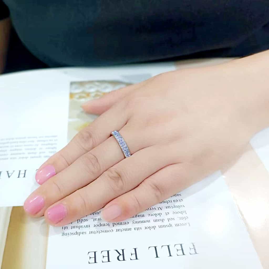 Brass Silver Lavender Crystal Pave Band Ring view 8