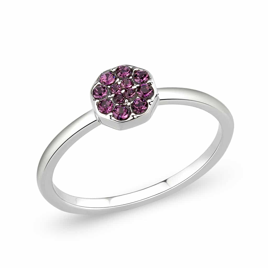 Brass Silver Pink Crystal Flower Cluster Ring view 1