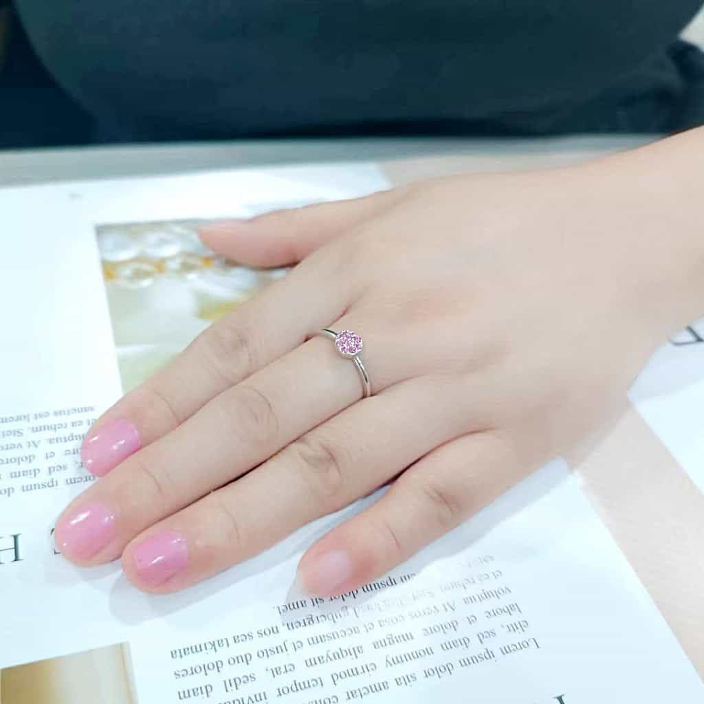 Brass Silver Rose Pink Crystal Flower Cluster Ring view 8