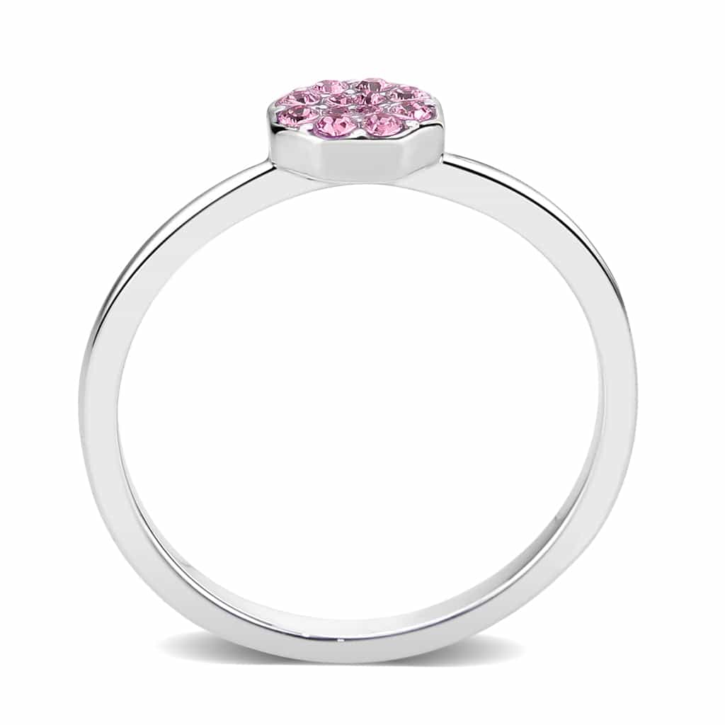 Brass Silver Rose Pink Crystal Flower Cluster Ring view 9