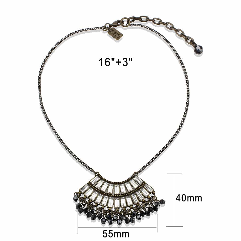 Brass Antique Gold Crystal Baguette Fan Pendant Necklace view 4