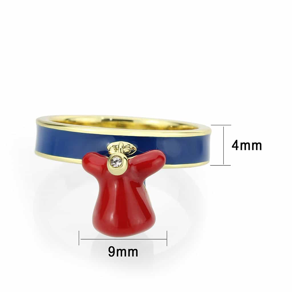 Brass Gold Blue Enamel Red Bow Cocktail Ring view 7