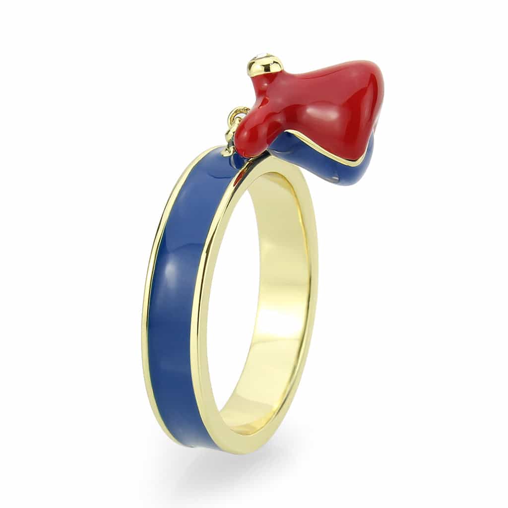 Brass Gold Blue Enamel Red Bow Cocktail Ring view 10