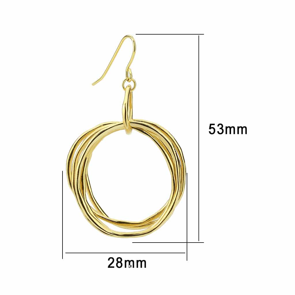 Brass Gold Multi Ring Circle Drop Earrings view 2
