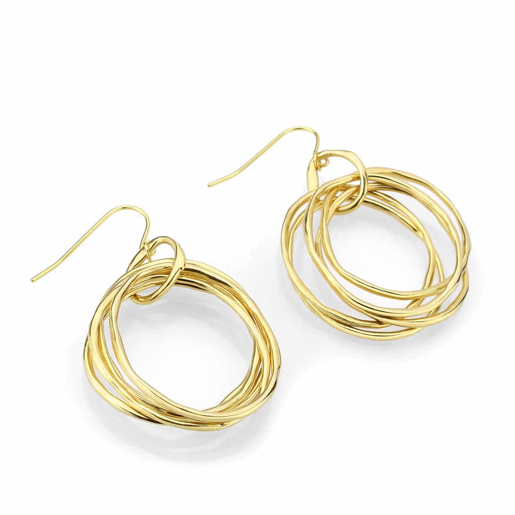 Brass Gold Multi Ring Circle Drop Earrings view 3