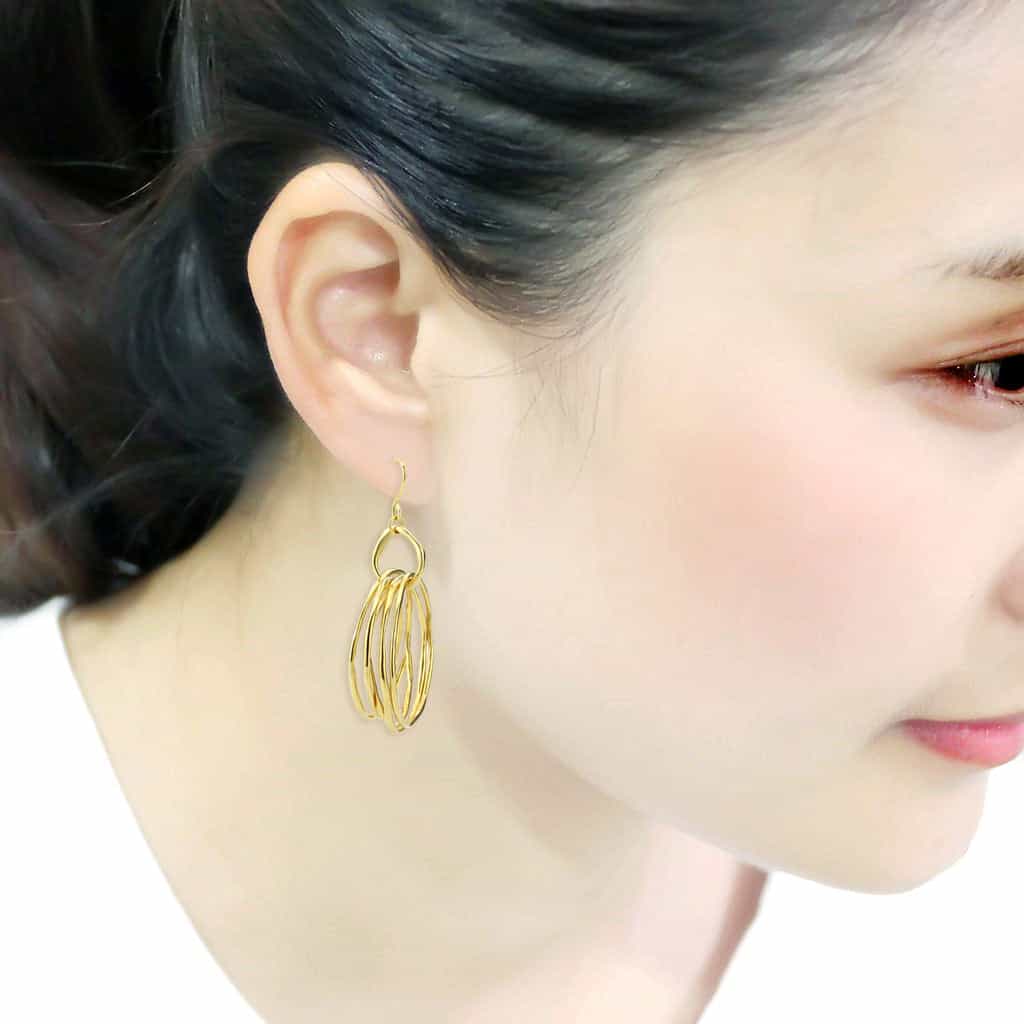 Brass Gold Multi Ring Circle Drop Earrings view 4