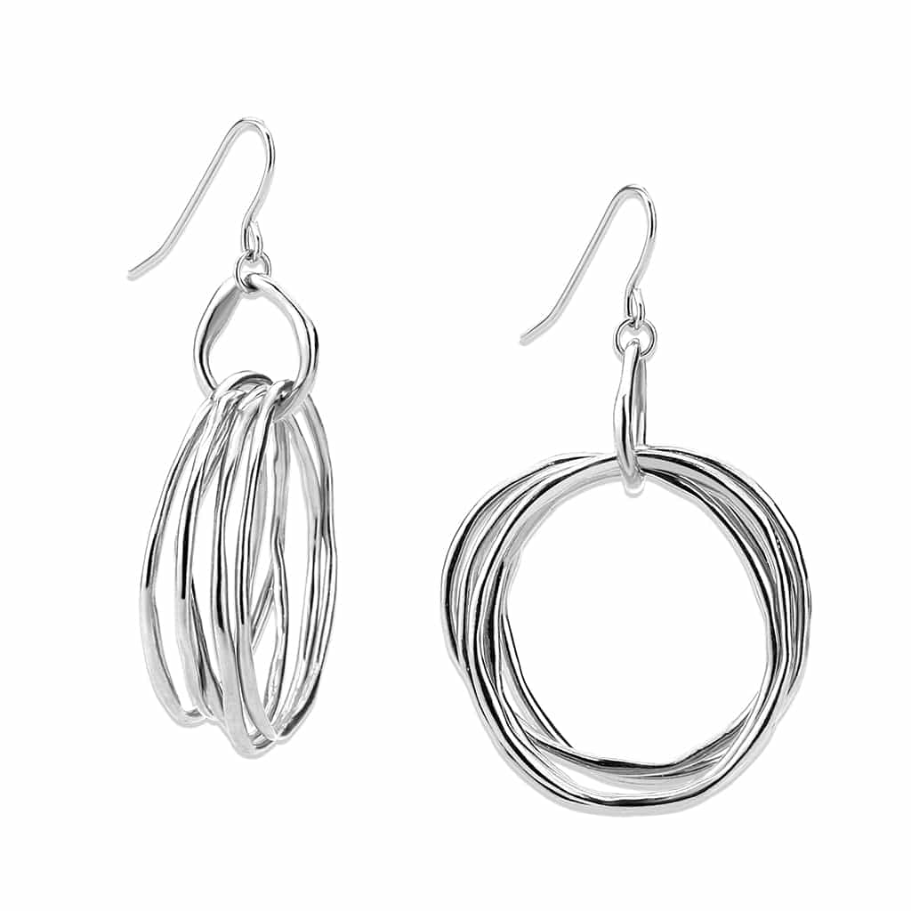 Brass Silver Multi Ring Circle Drop Earrings view 1