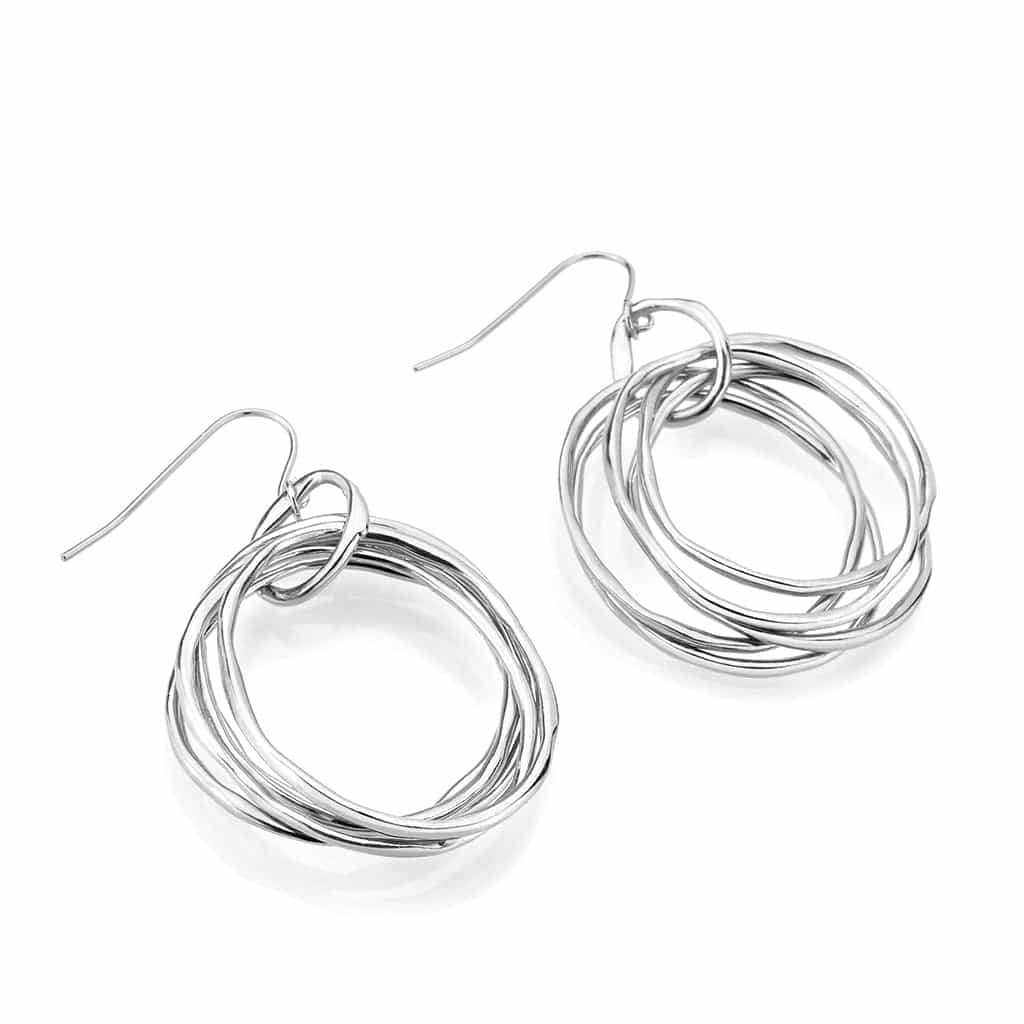 Brass Silver Multi Ring Circle Drop Earrings view 4