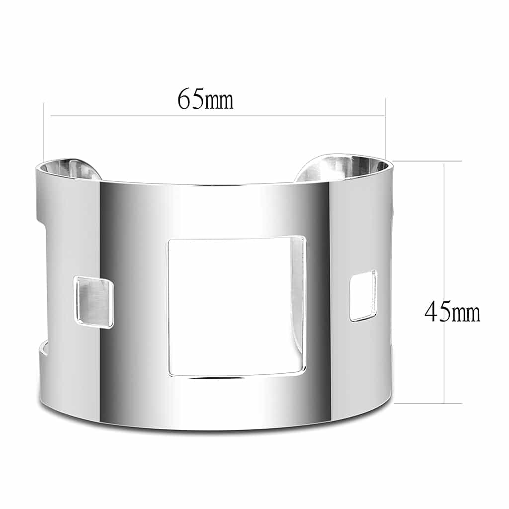 Stainless Steel Silver Rectangle Cutout Wide Cuff Bangle Bracelet view 2