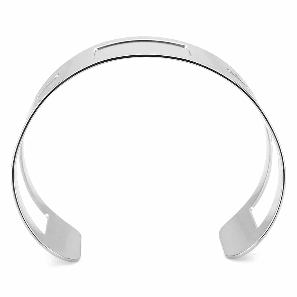 Stainless Steel Silver Rectangle Cutout Wide Cuff Bangle Bracelet view 3