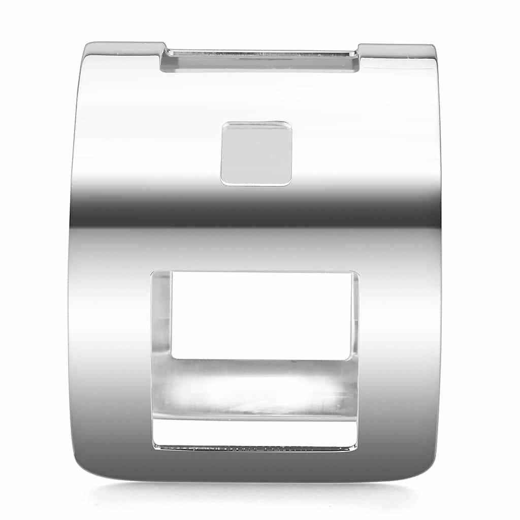 Stainless Steel Silver Rectangle Cutout Wide Cuff Bangle Bracelet view 4