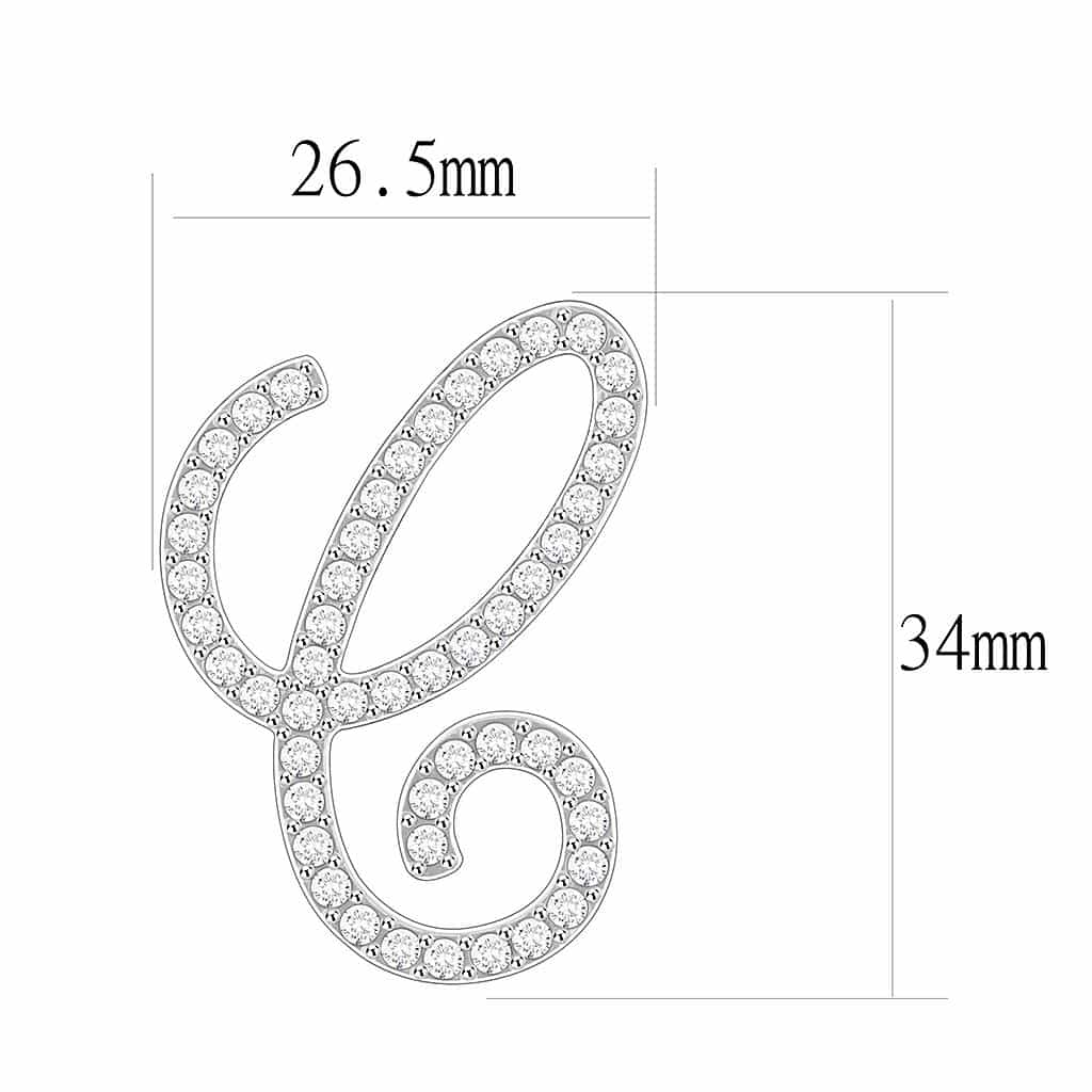 Brass Silver CZ Script Letter C Brooch | The Stainless Jewelry view 2
