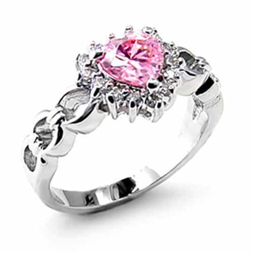 Brass Silver Pink CZ Oval Halo Floral Cocktail Ring view 1